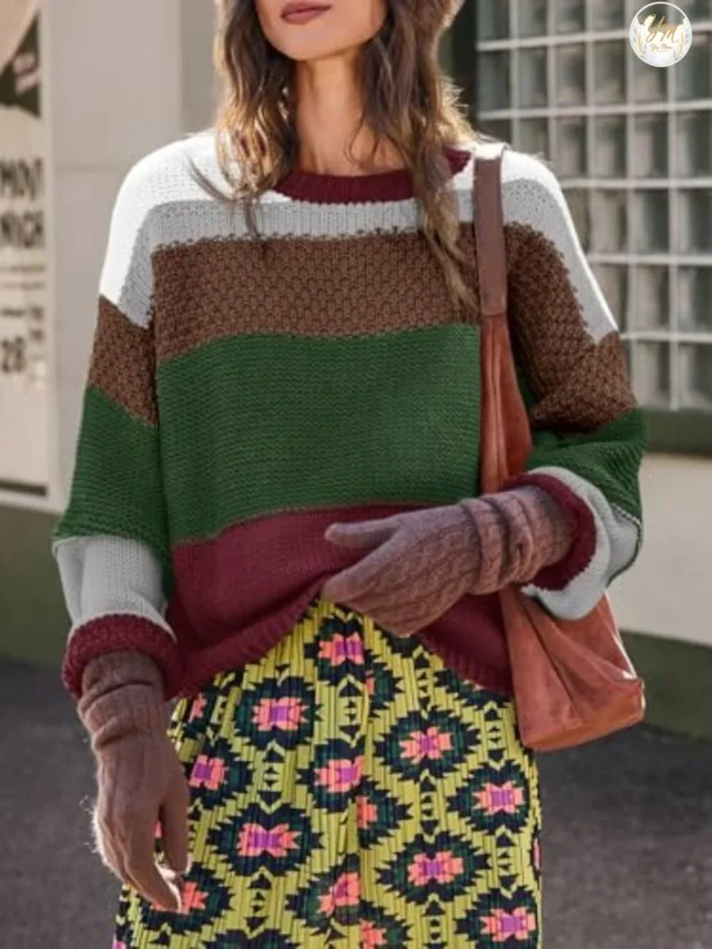 Women's Cropped Color Block Knit Pullover Sweater, Oversized Y2K Top